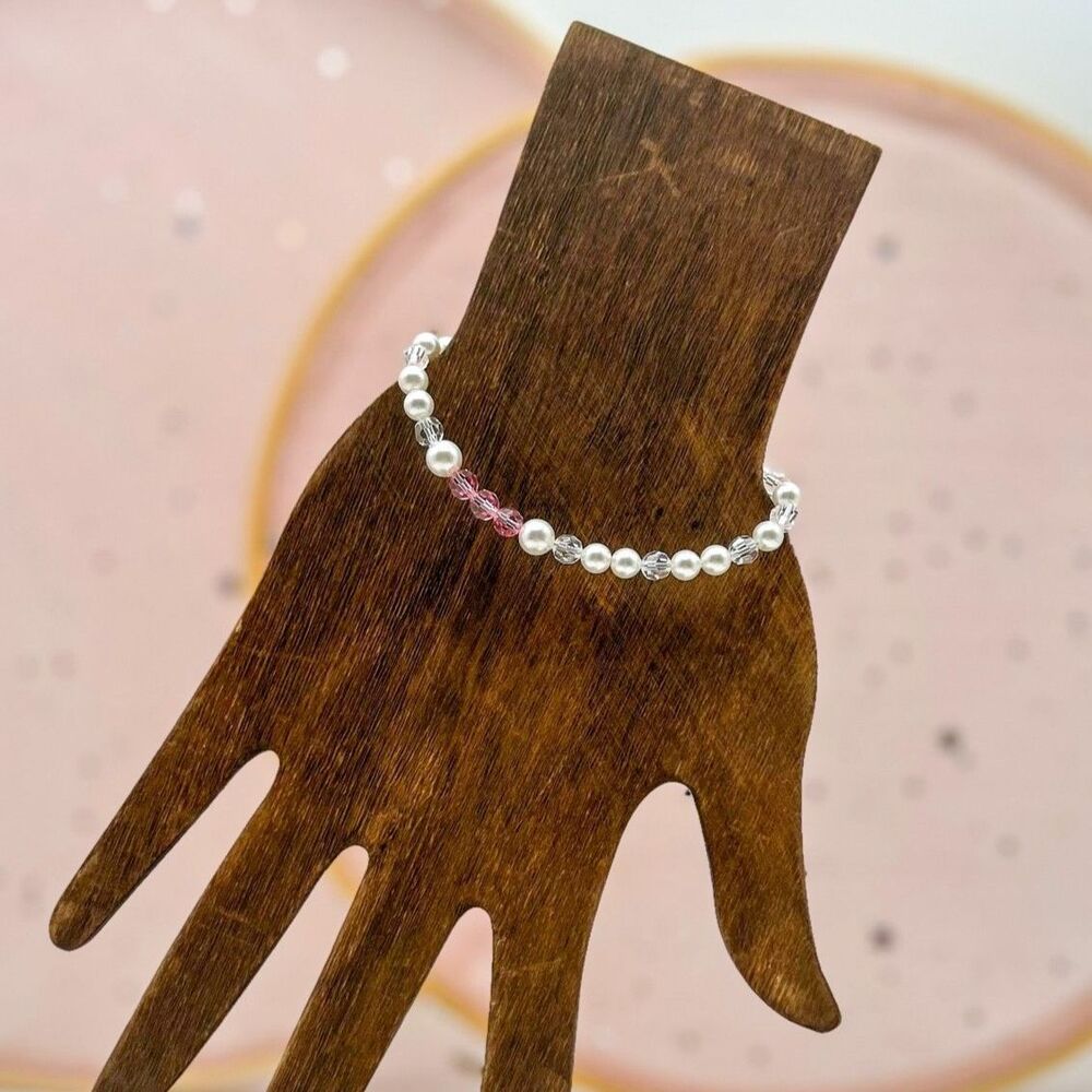 Pearl Crystal First Communion Bracelet Sterling Silver Cross Charm Clasp